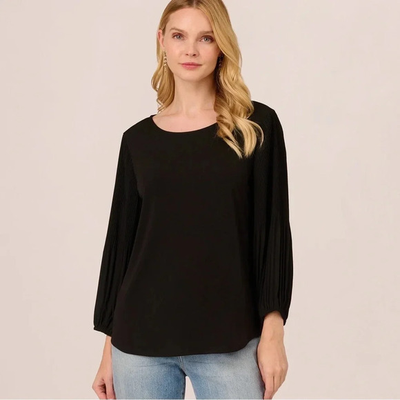 Adrianna Papell Knit Black Blouse with Pleated Sleeves Plus Size 3X - Picture 1 of 12